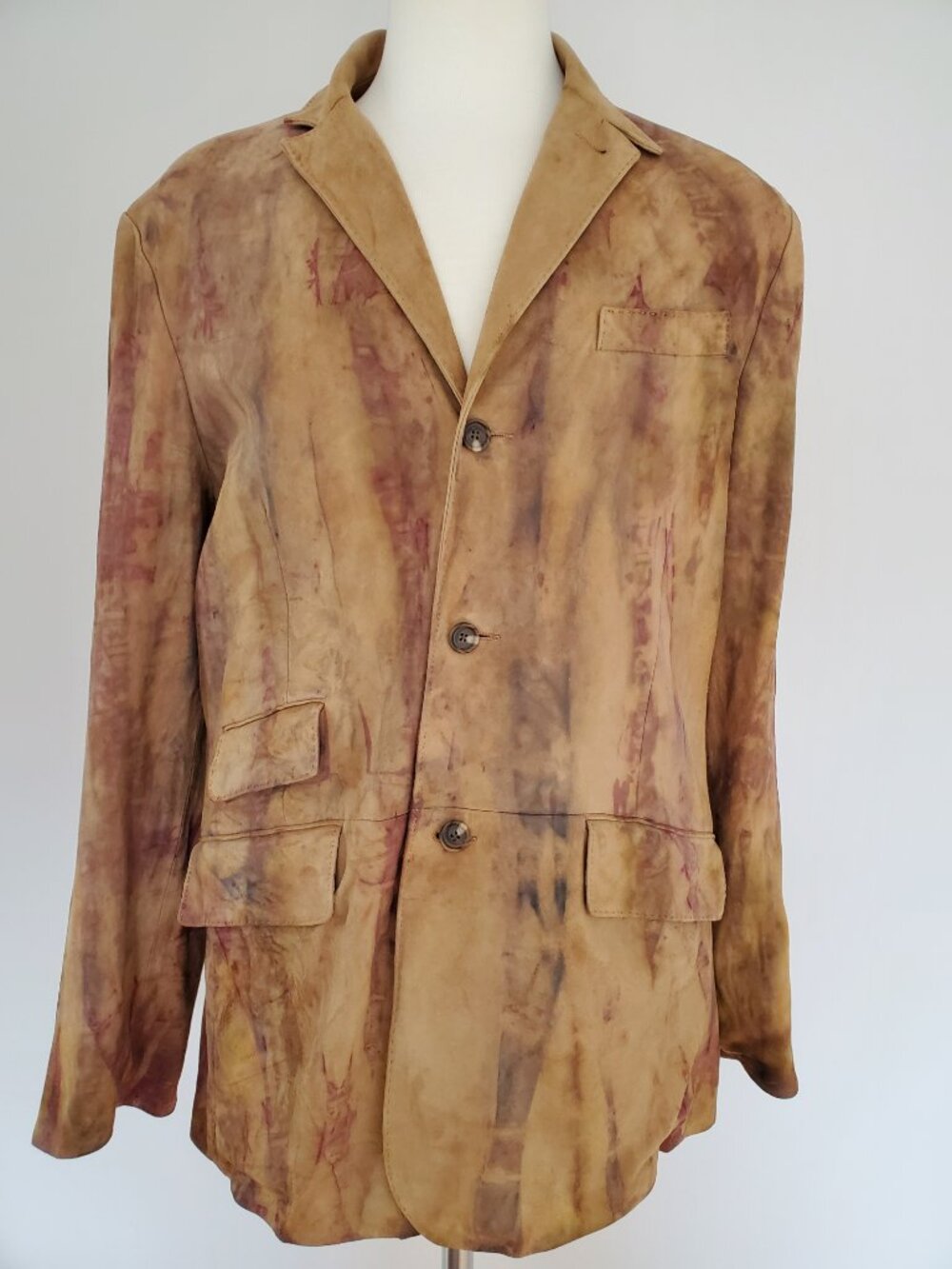 Ralph Lauren suede leather jacket 2XL blazer tie dyed tan brown beige camel gray